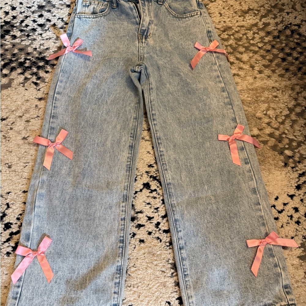 Stylish Blue wide leg Jeans with Pink Accents